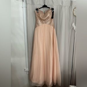 Blush Rose Gold Strapless Maxi Dress